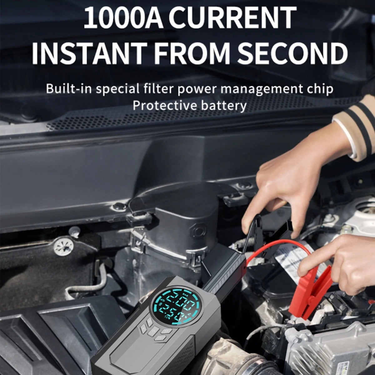 Ozmmyan Car Inflator Battery Jump 2-in-1 1000A Emergency Start Power Supply 12V Battery Pack Battery Booster Jump Box Portable Charger Jumper Cables LED Display Screen Car Accessories Clearance