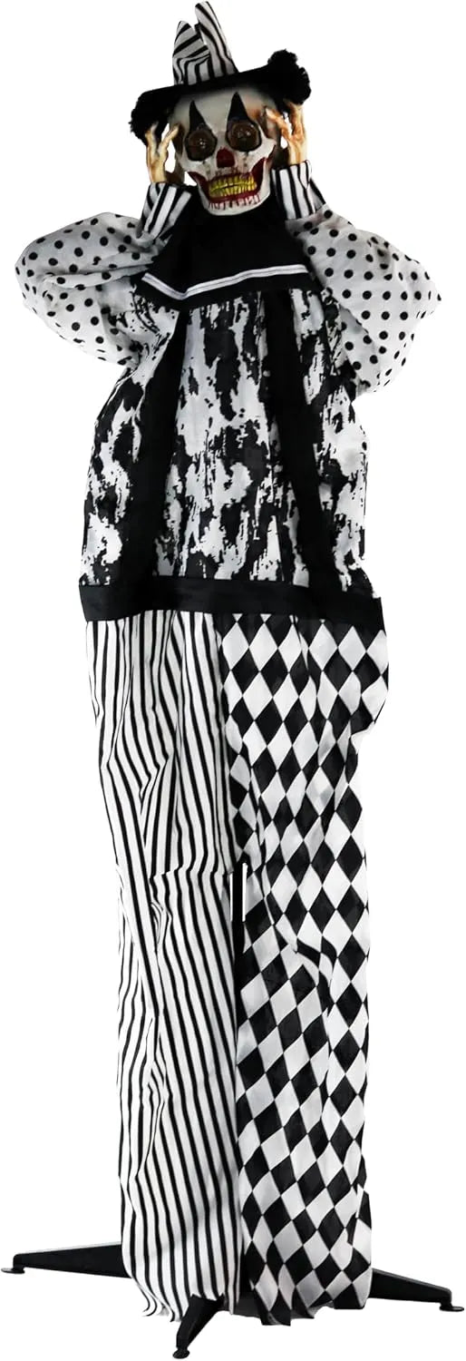 Haunted Hill Farm Life-Size Talking Clown Jack in The Box, Halloween Animatronic with Motion and Touch Activated Lights and Sounds, Battery Operated Indoor or Covered Outdoor Halloween Decorations
