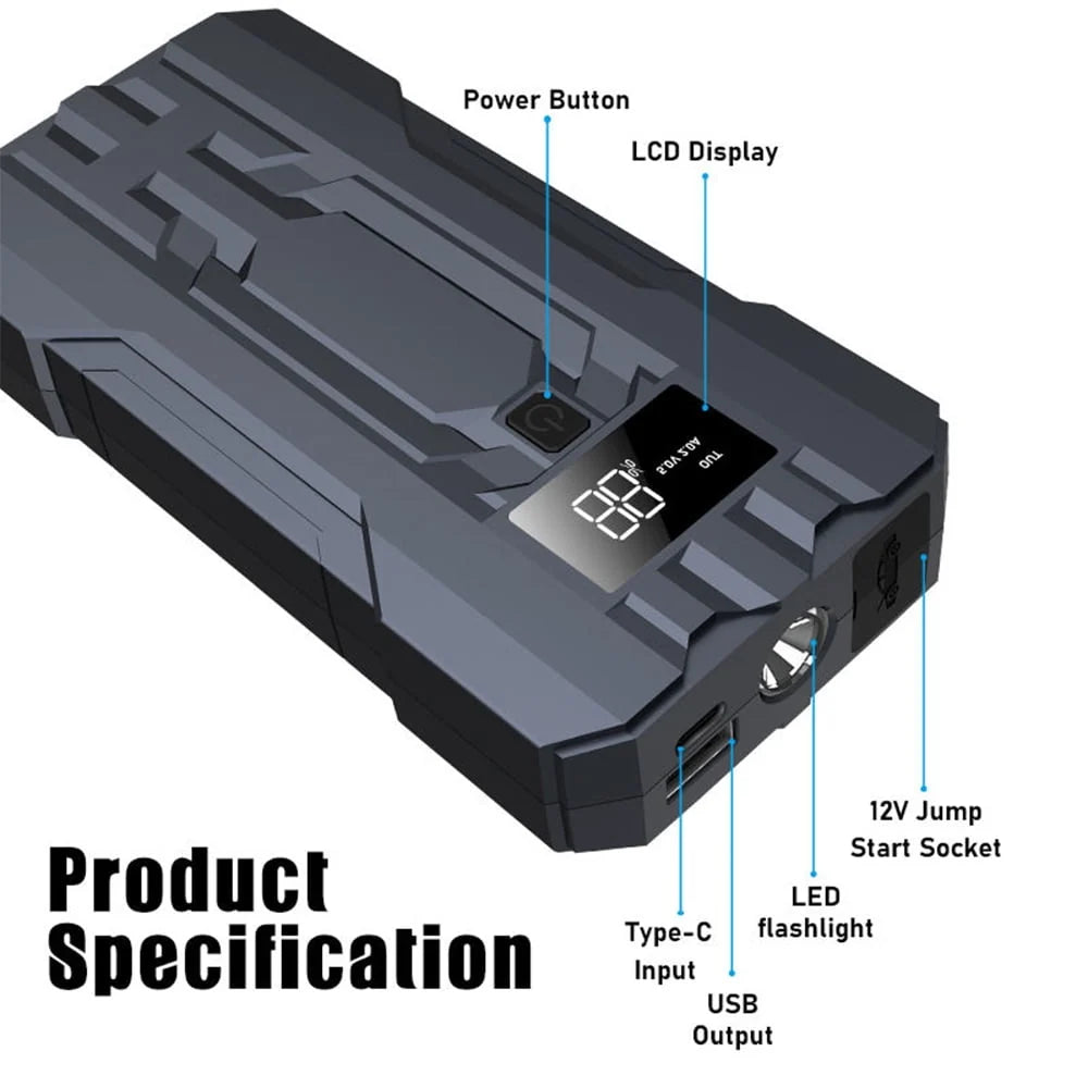 DFITO Portable 30000mAh Car Jump Starter, Car Emergency Starter Power for 12 Volt Automotive Batteries, Jump Box Power Pack with USB Charge and Flashlight