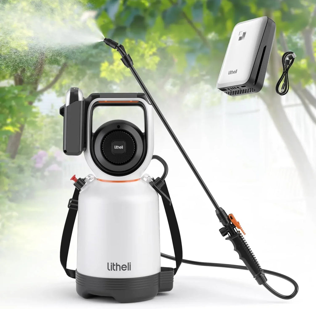 Litheli 20V Cordless Garden Sprayer, 1.3 Gallon/4.75L Pump Sprayer, Intelligent Pump Pressure Control, 2 Spray Modes for Spraying Plants, Garden Watering, with 2.0Ah Battery Included