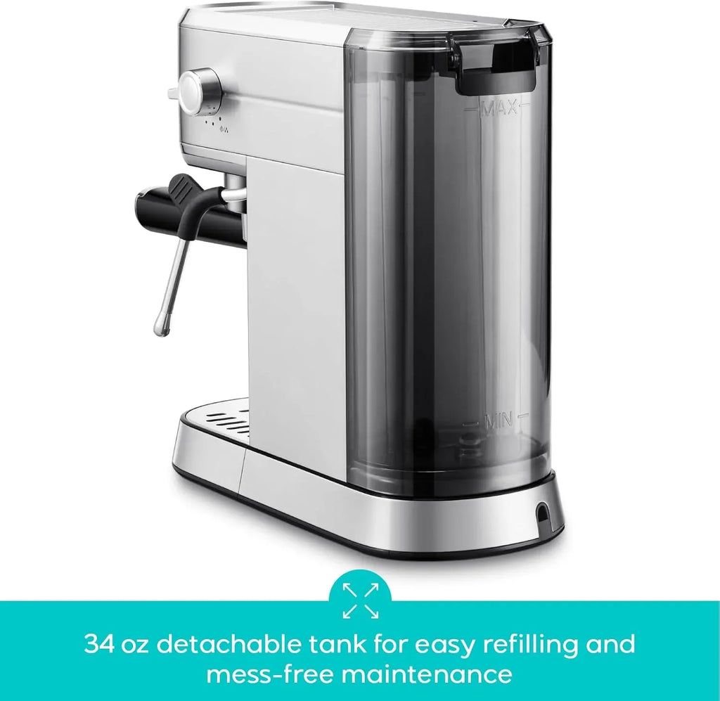 CM5418 Espresso Machine 20 Bar, Compact Espresso Maker with Steam Milk Frother, Stainless Steel Coffee Machine with 34oz Removable Water Tank for Cappuccino, Latte, Silver