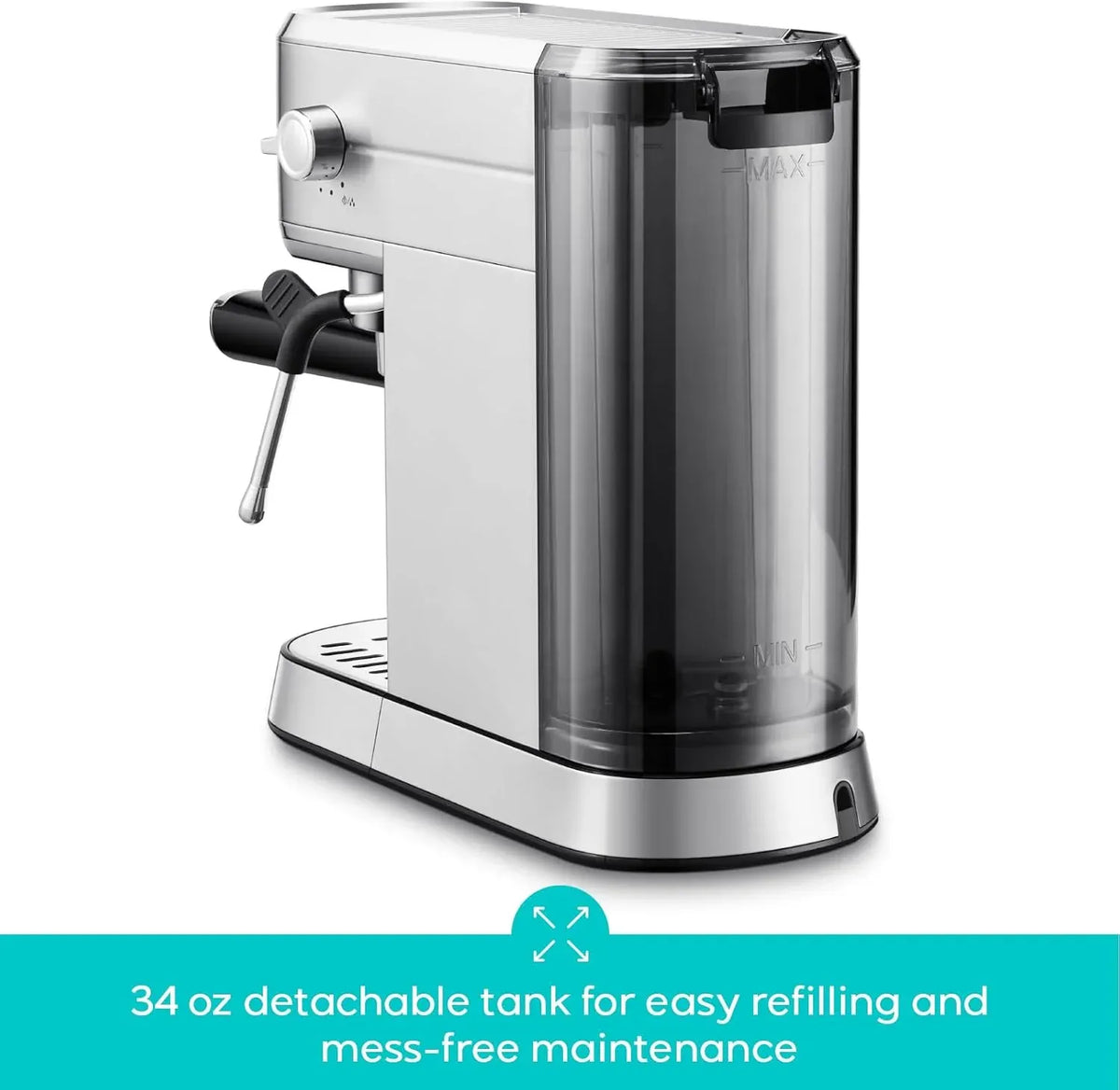 CM5418 Espresso Machine 20 Bar, Compact Espresso Maker with Steam Milk Frother, Stainless Steel Coffee Machine with 34oz Removable Water Tank for Cappuccino, Latte, Silver