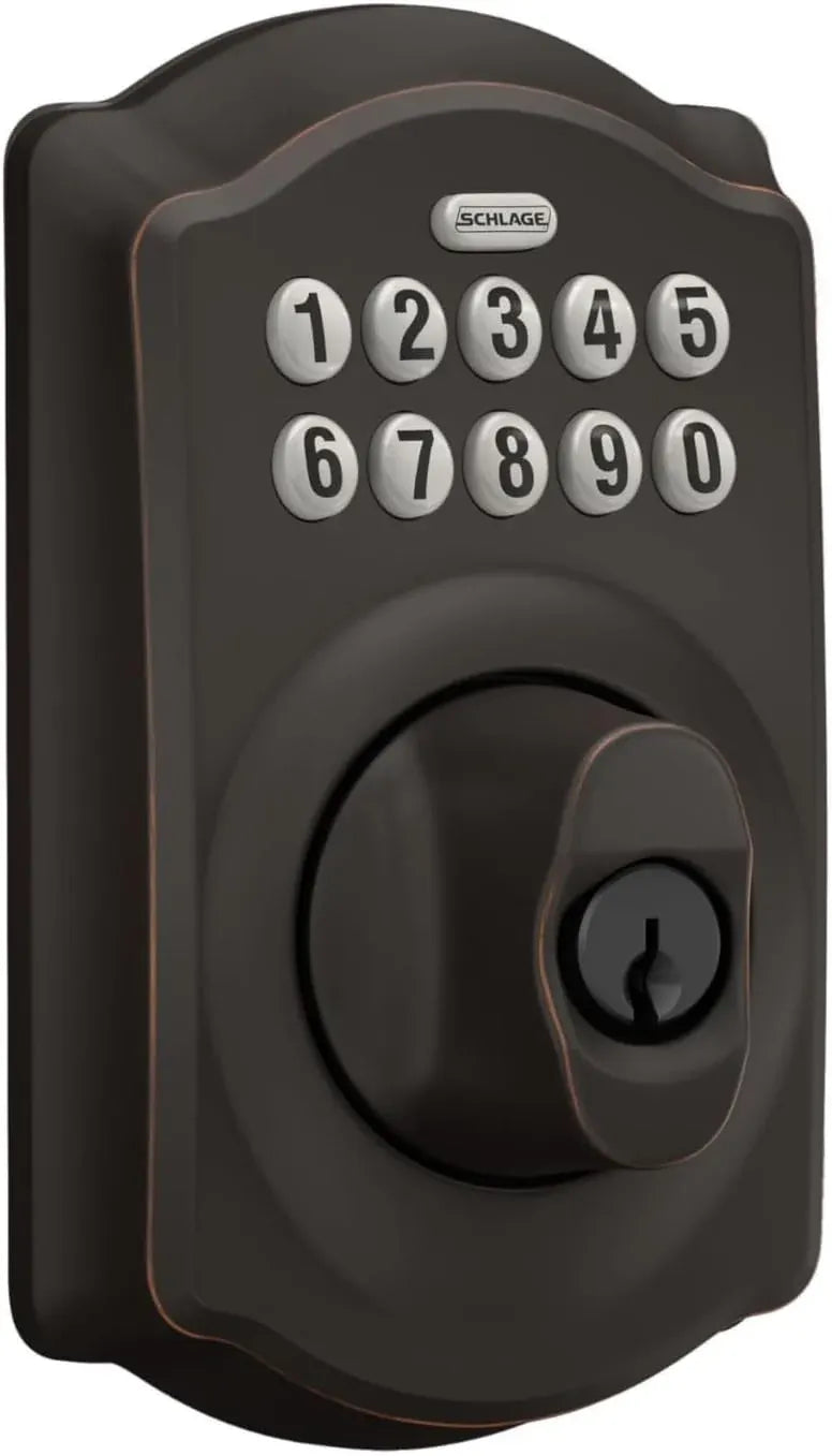Schlage BE365 V CAM 716 Camelot Keypad Deadbolt, Electronic Keyless Entry Lock, Aged Bronze