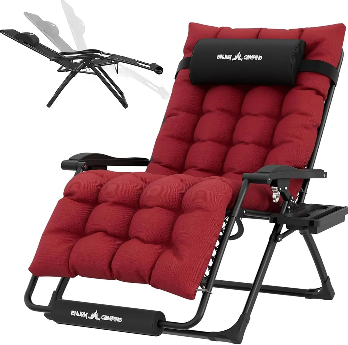Amopatio Oversized Zero Gravity Chair with Cushion, XL Folding Outdoor Lounge Reclining Patio Chair with Tray/Footrest/Headrest for Camping Sunbathing Relaxing