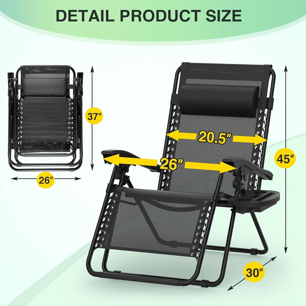Zero Gravity Chairs Set of 2, Zero Gravity Lounge Chair w/Upgraded Lock, Big Cup Holder and Pillow, Reclining Patio Chairs Folding Recliner for Indoor and Outdoor