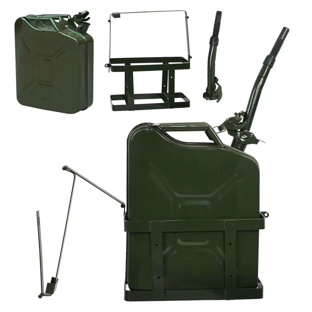 ZENSTYLE 5 Gal 20L Army Jerry Can Gas Fuel Tank Portable with Holder & Spout - Set of Four