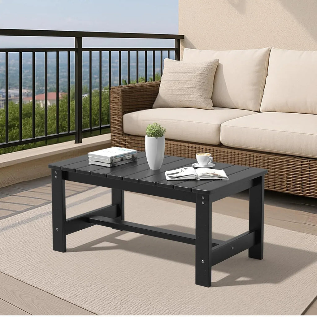 Outdoor Coffee Table, HDPE Patio Coffee Table for Outside, All-Weather Rectangle Coffee Table for Deck, Garden, Balcony, Porch, Indoor & Outdoor Use, Black
