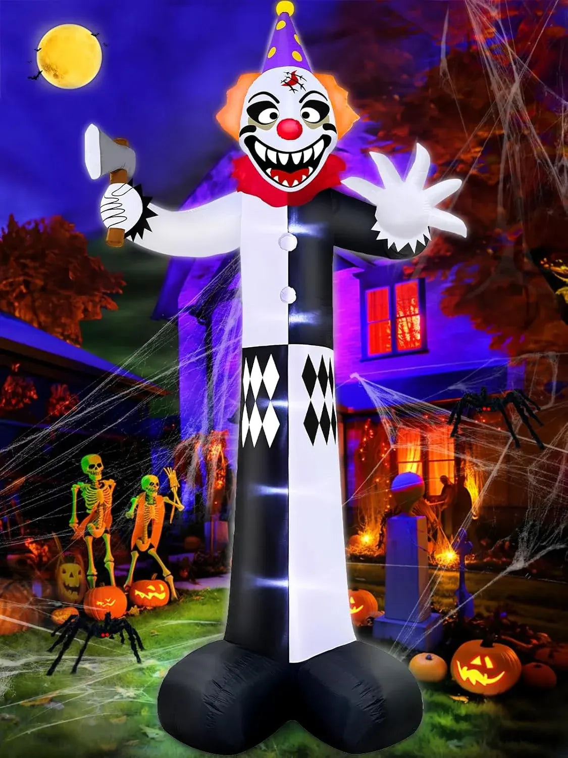 12 Ft Giant Halloween Inflatables Decorations Outdoor Scary Clown Hold Axe Blow Up Build-in LED Lights Inflatable Halloween Outdoor Yard Decors for Garden Lawn Home Holiday Party Outside
