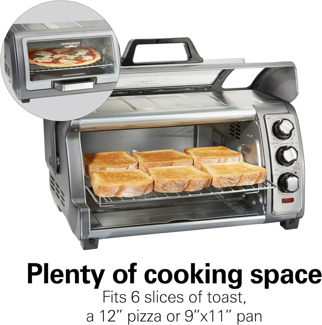Hamilton Beach Air Fryer Toaster Oven Combo with Large Capacity, Fits 6 Slices or 12” Pizza, 4 Cooking Functions for Convection, Bake, Broil, Roll-Top Door, Easy Reach Sure-Crisp, Stainless Steel