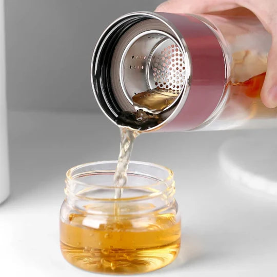 Borosilicate Glass Double Layer Tea Infuser Bottle with Built-in Strainer