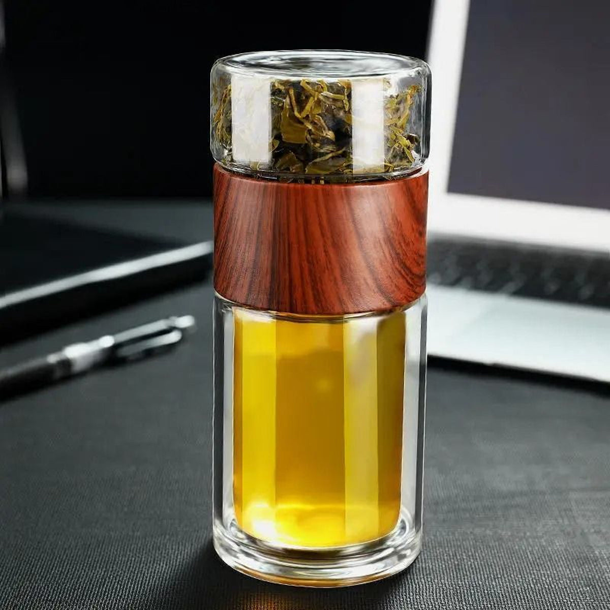 Glass Tea Infuser Bottle with Built-in Stainless Filter and Double Wall Insulation,  201-300ml