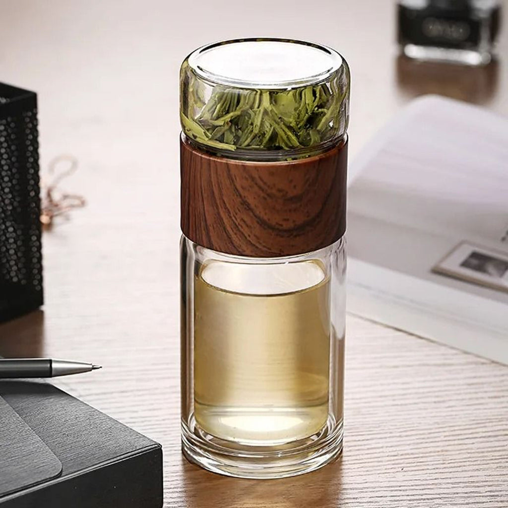 Glass Tea Infuser Bottle with Built-in Stainless Filter and Double Wall Insulation,  201-300ml