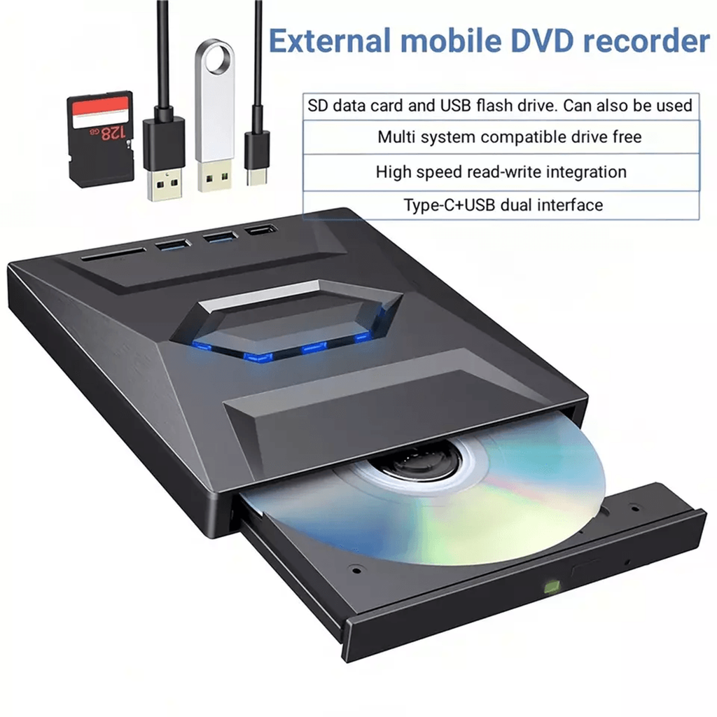 External Optical Drive with SD Card Slot and USB Hub for PC Mac  Laptops