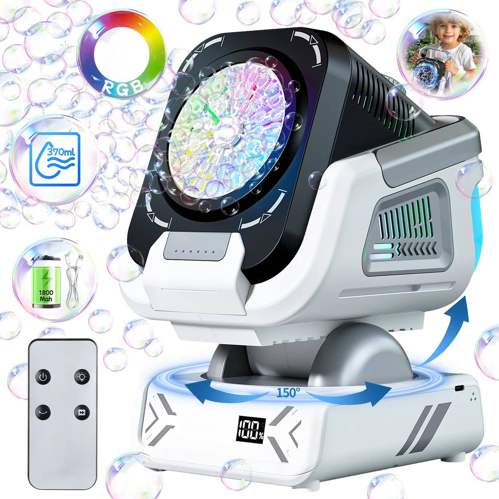 Automatic Bubble Machine with 150-Degree Rotation and 9-Color LED  Lighting