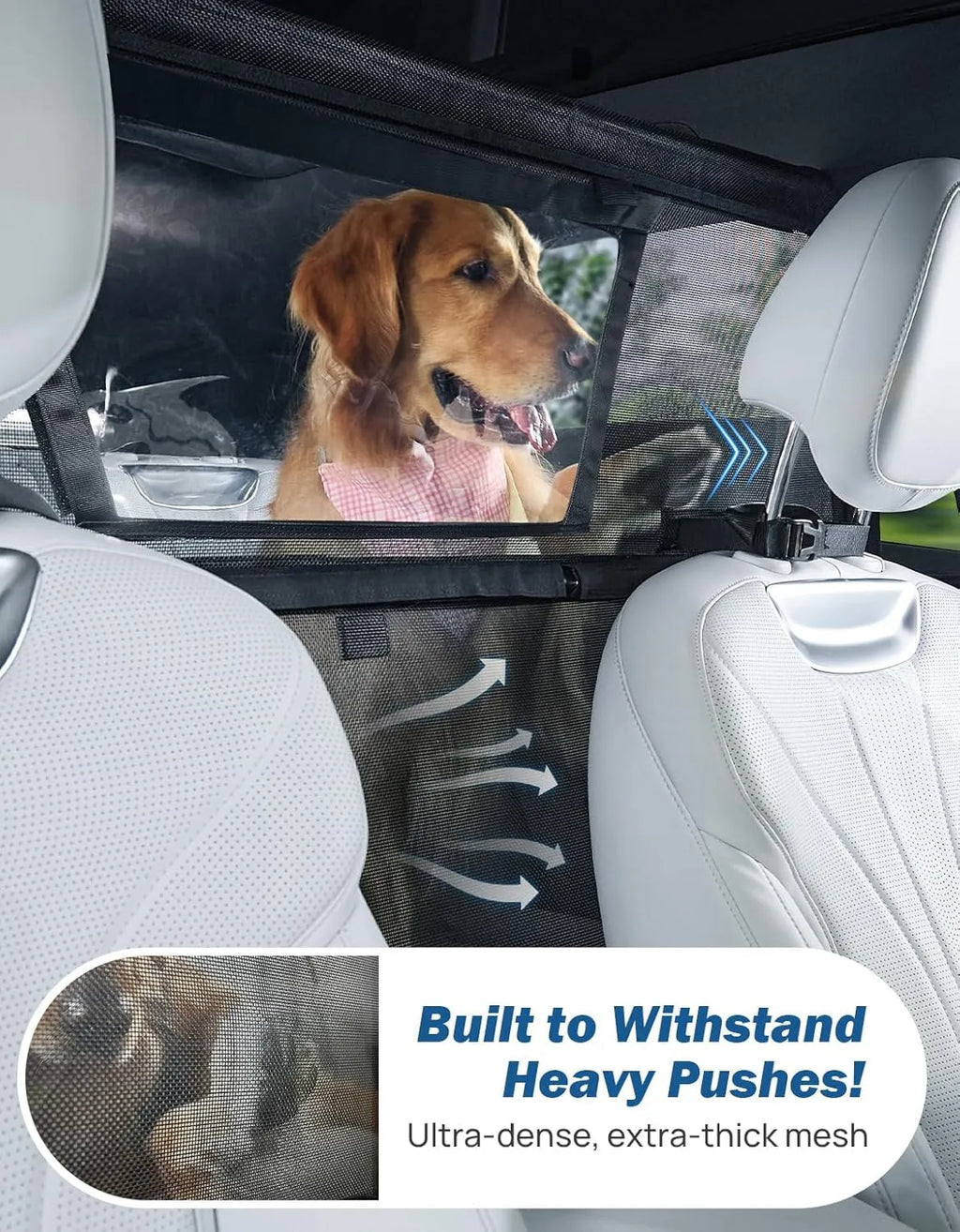52 Wide Dog Car Barrier with Removable Visual Window, Car Barrier for SUV Escape-Proof, Net for Car Cargo Behind Front Seats, Vehicle Gate for Dog Travel, Ideal for Cars SUVs Trucks
