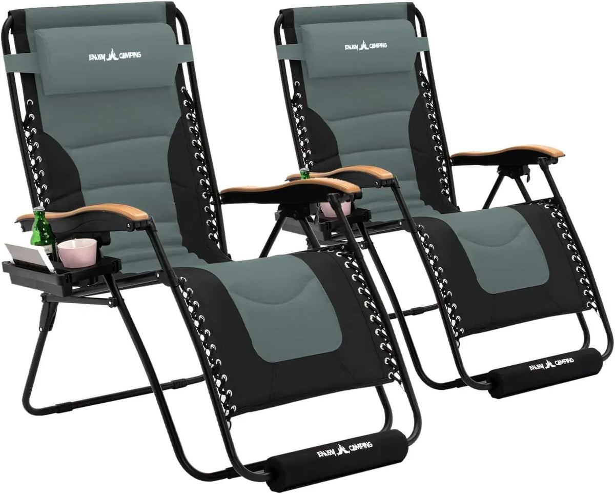 Amopatio Oversized Zero Gravity Chair with Cushion, XL Folding Outdoor Lounge Reclining Patio Chair with Tray/Footrest/Headrest for Camping Sunbathing Relaxing