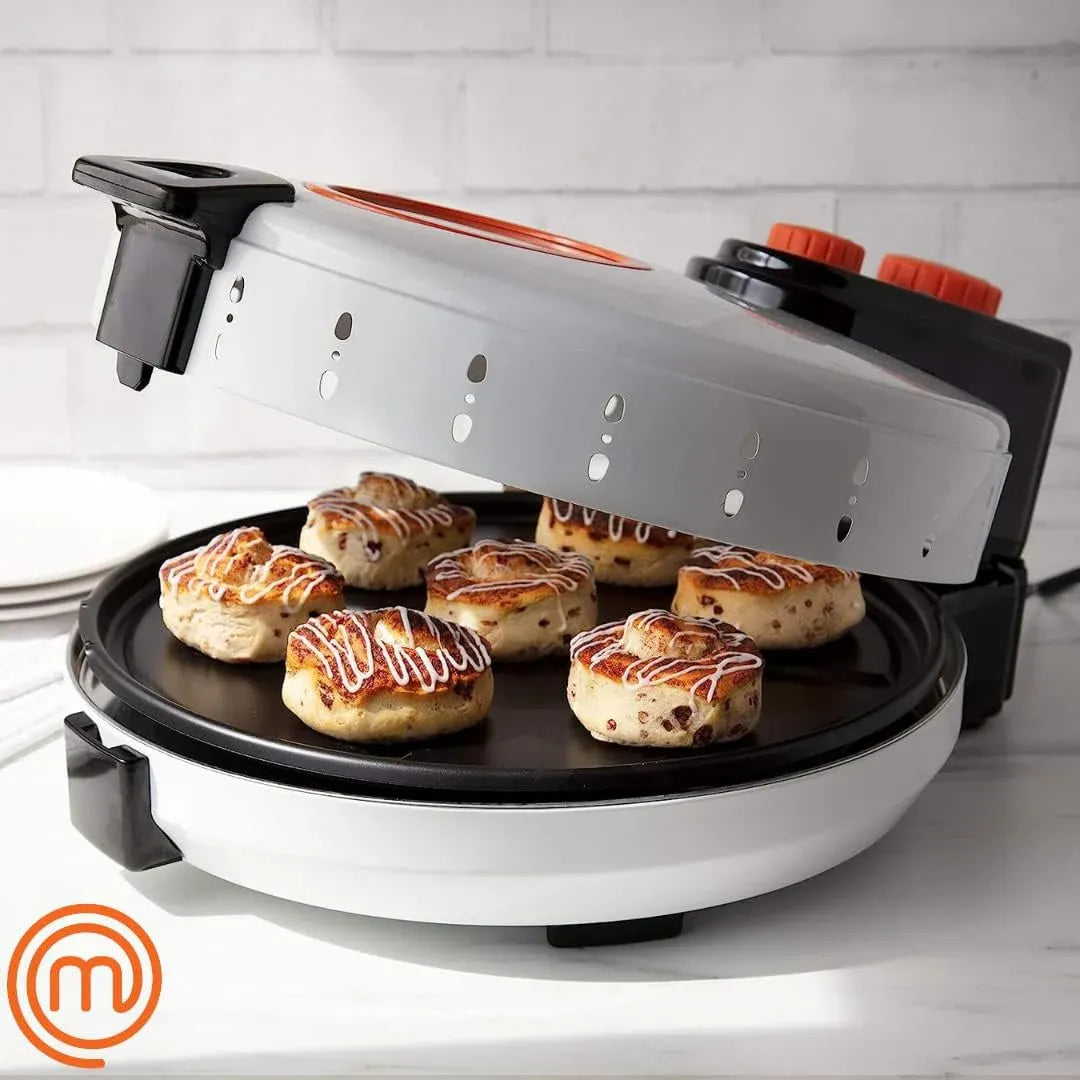 MasterChef Electric 12 Pizza Maker- Cook Homemade Calzones, Quesadillas & Cookies! Rotating Nonstick Plate for Even Baking- Adjustable Temp Control for Crispy Crust- Indoor or Outdoor Parties & Gifts