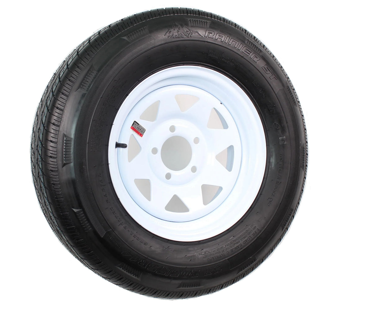 Radial Trailer Tire On Rim ST205/75R14 LRD 14 5 Lug Spoke White Wheel