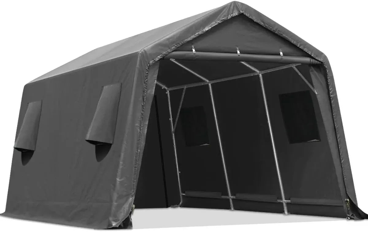 ADVANCE OUTDOOR 6x8 ft Outdoor Portable Storage Shelter Shed with 2 Roll up Zipper Doors & Vents Carport for Motorcycle Waterproof and UV Resistant Portable Garage Kit Tent, Gray