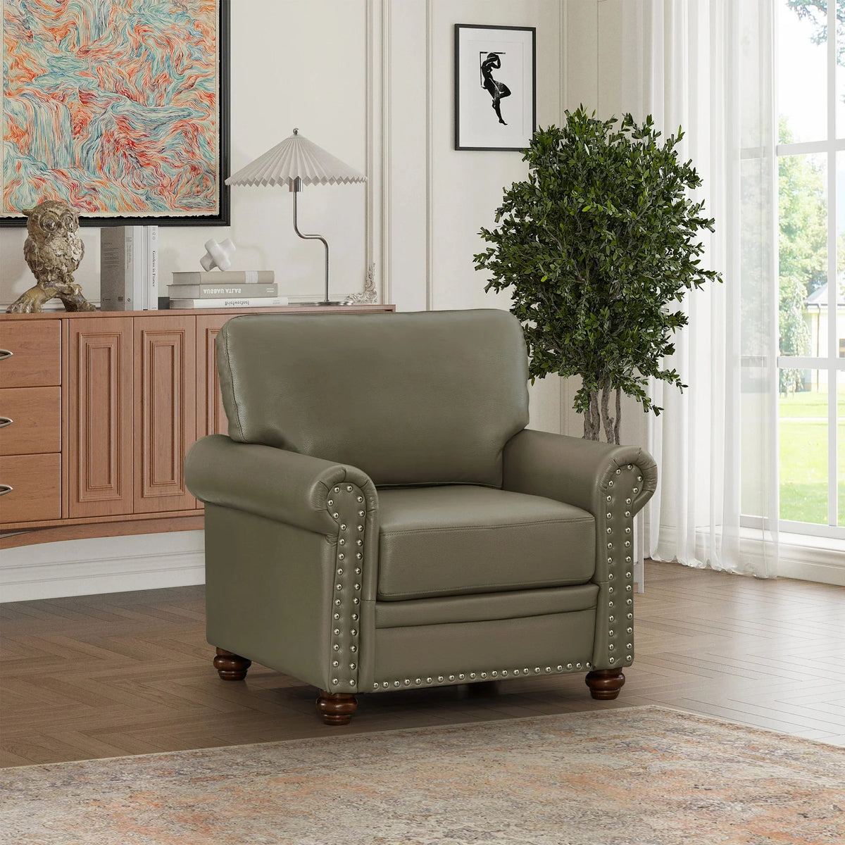 Living Room Sofa Single Seat Chair with Wood Leg Grey Faux Leather