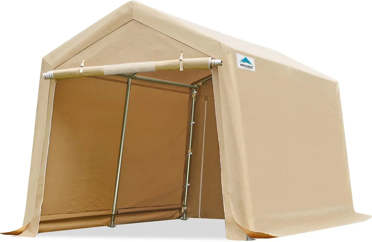 ADVANCE OUTDOOR 6x8 ft Outdoor Portable Storage Shelter Shed with 2 Roll up Zipper Doors & Vents Carport for Motorcycle Waterproof and UV Resistant Portable Garage Kit Tent, Gray