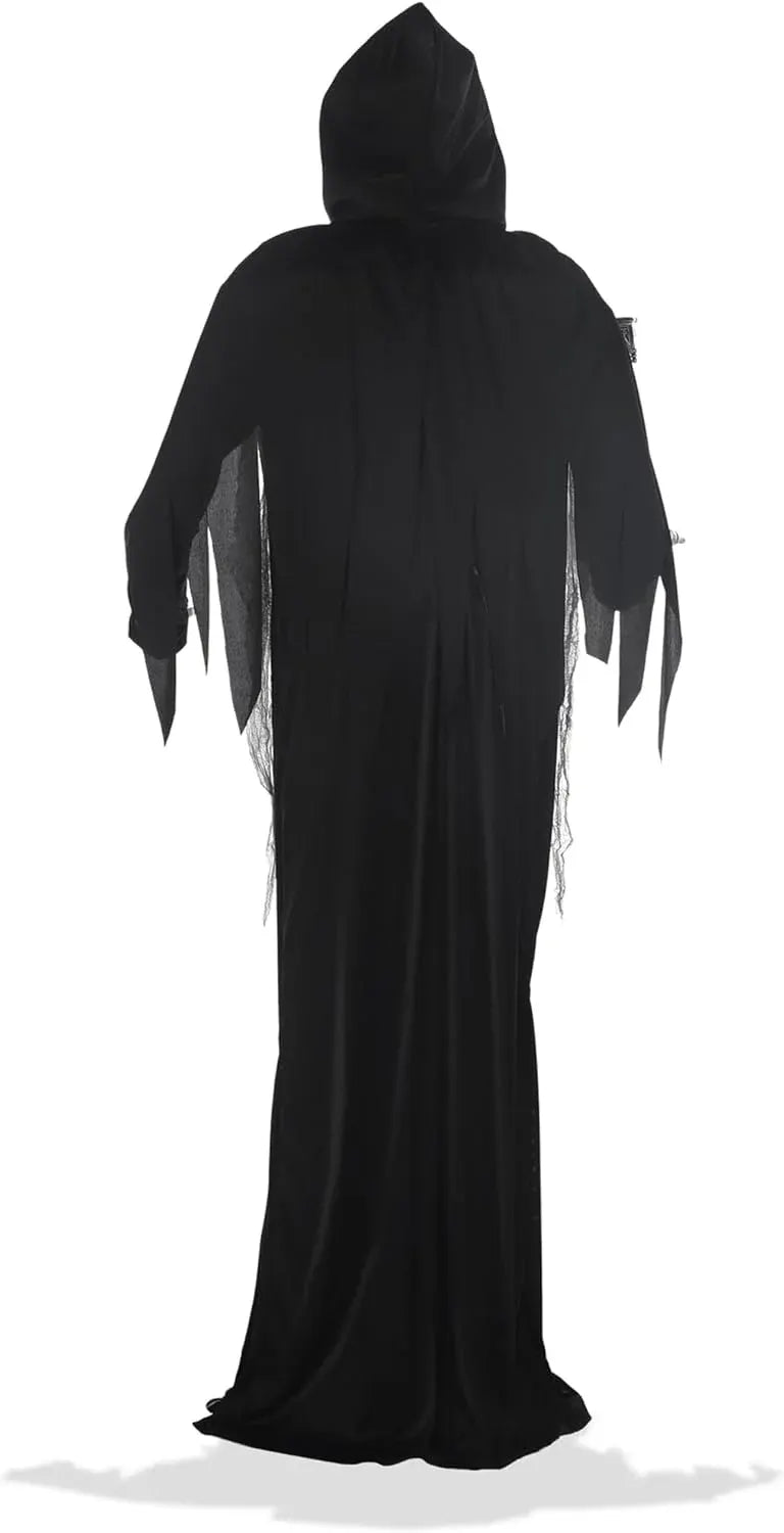 6.5ft Halloween Animatronic Grim Reaper, Mr. Grim Outdoor Halloween Decoration Standing Poseable Figure with Rotating Head, Light-up, Sound and Motion Activated