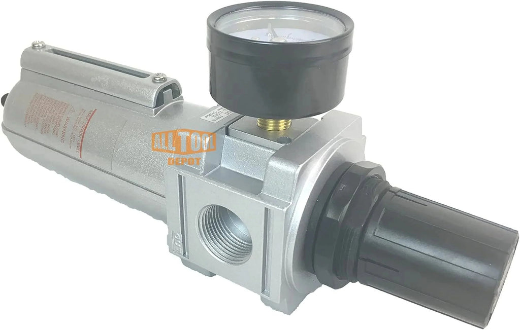 NPT HEAVY DUTY Compressed Air In Line Filter Regulator Combo Piggyback, Metal Bowl, 5 Micron , Adjustable From 7 To 175 PSI (AUTO DRAIN)