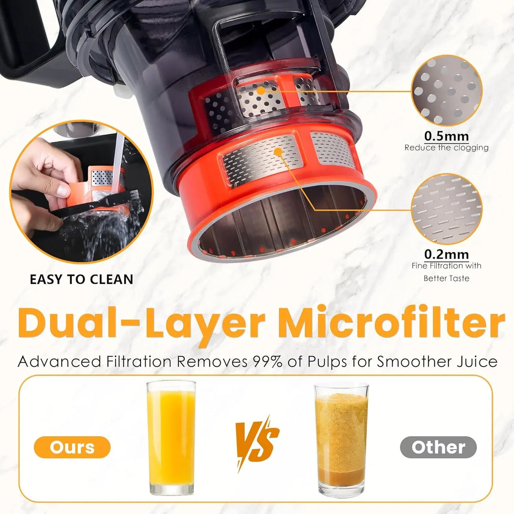 Cold Press Juicer, 5.5inch Wide Feed Chute Juicer Machine, Slow Masticating Juicer for Whole Vegetables & Fruits, Black