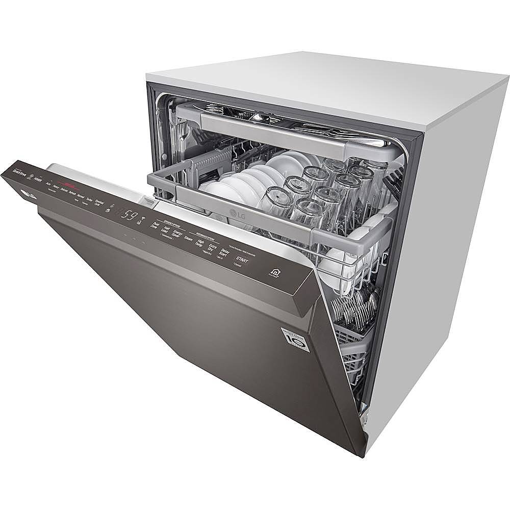 LG - 24 Top Control Built-In Smart WiFi-Enabled Dishwasher with Steam, 3rd Rack and Stainless Steel Tub - Black stainless steel