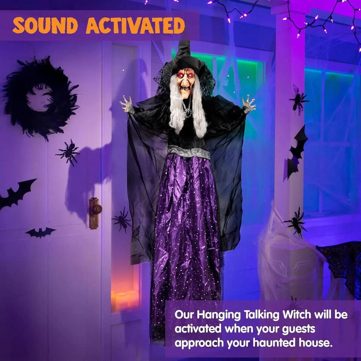 Animated Witch Halloween Decorations Outdoor Indoor, Scary Halloween Animatronic