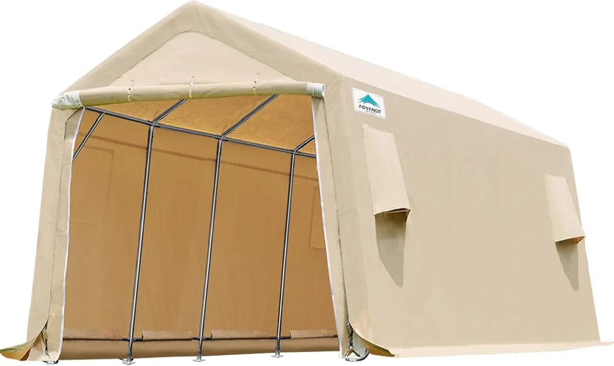 ADVANCE OUTDOOR 6x8 ft Outdoor Portable Storage Shelter Shed with 2 Roll up Zipper Doors & Vents Carport for Motorcycle Waterproof and UV Resistant Portable Garage Kit Tent, Gray