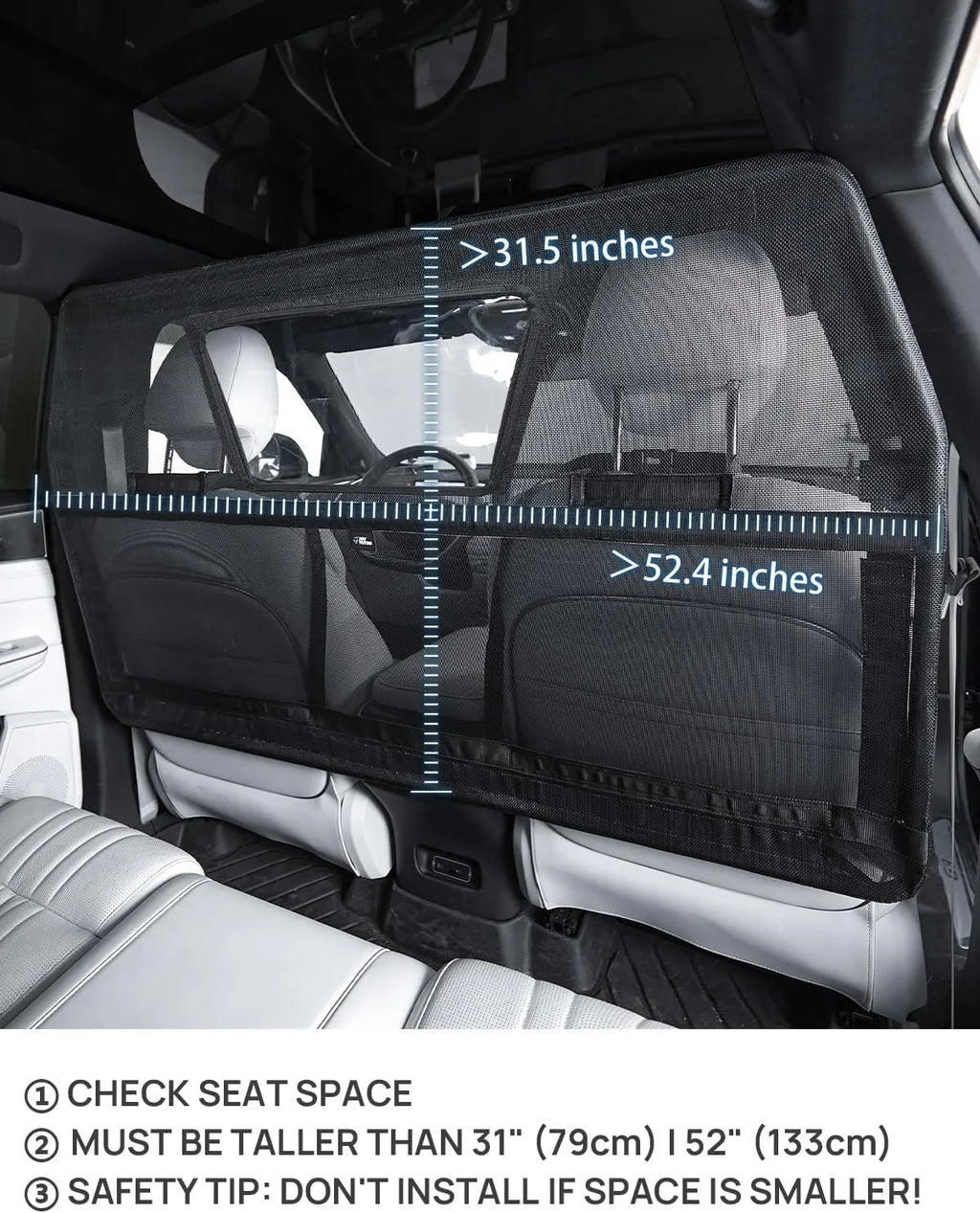 52 Wide Dog Car Barrier with Removable Visual Window, Car Barrier for SUV Escape-Proof, Net for Car Cargo Behind Front Seats, Vehicle Gate for Dog Travel, Ideal for Cars SUVs Trucks