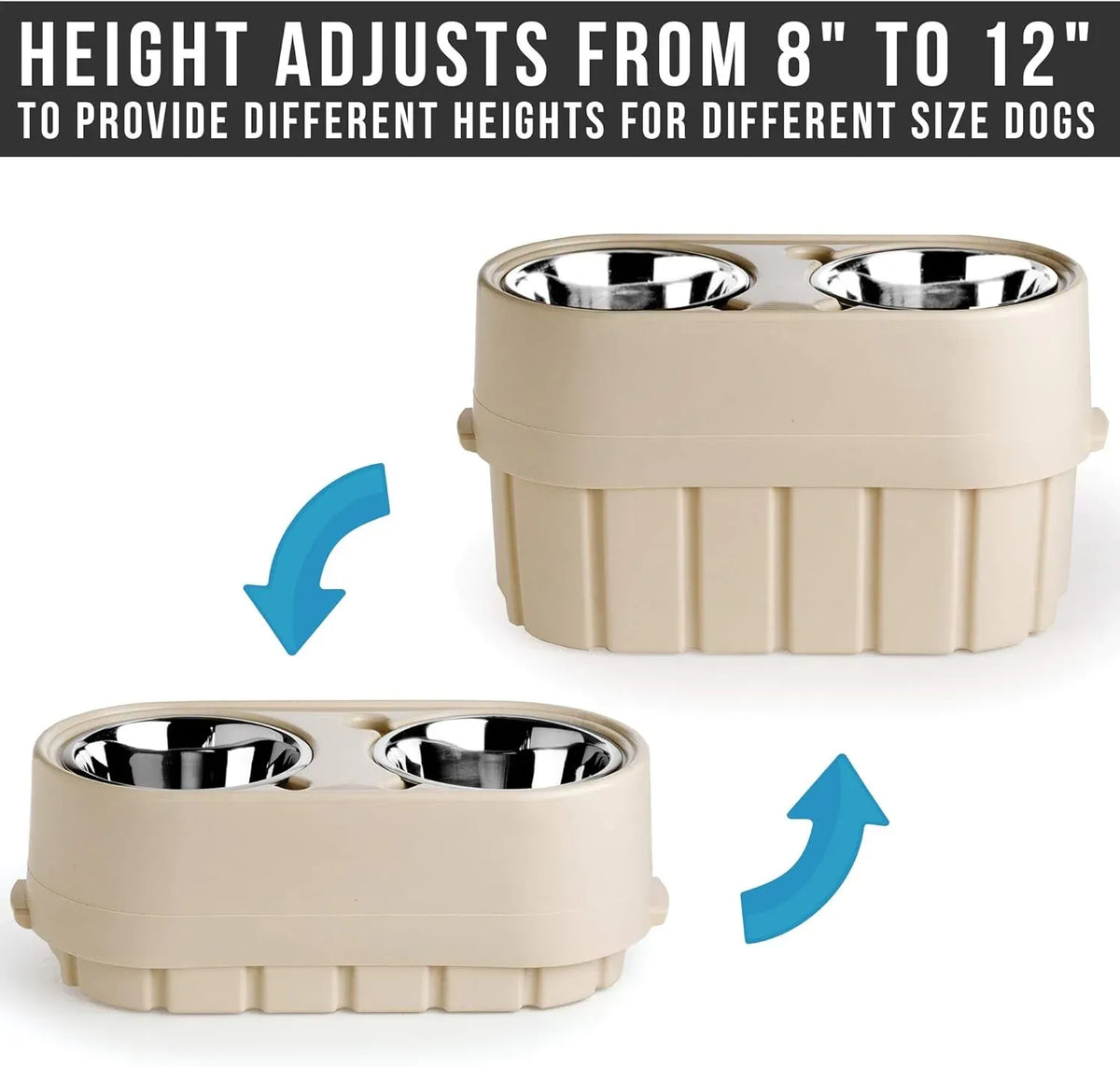 Store-N-Feed Adjustable Raised Dog Bowl, Feeder & Food Storage Containers Large Bowl Stand Adjusts from 8 to 12 (Dog Food Container, Unique Water Dispenser)