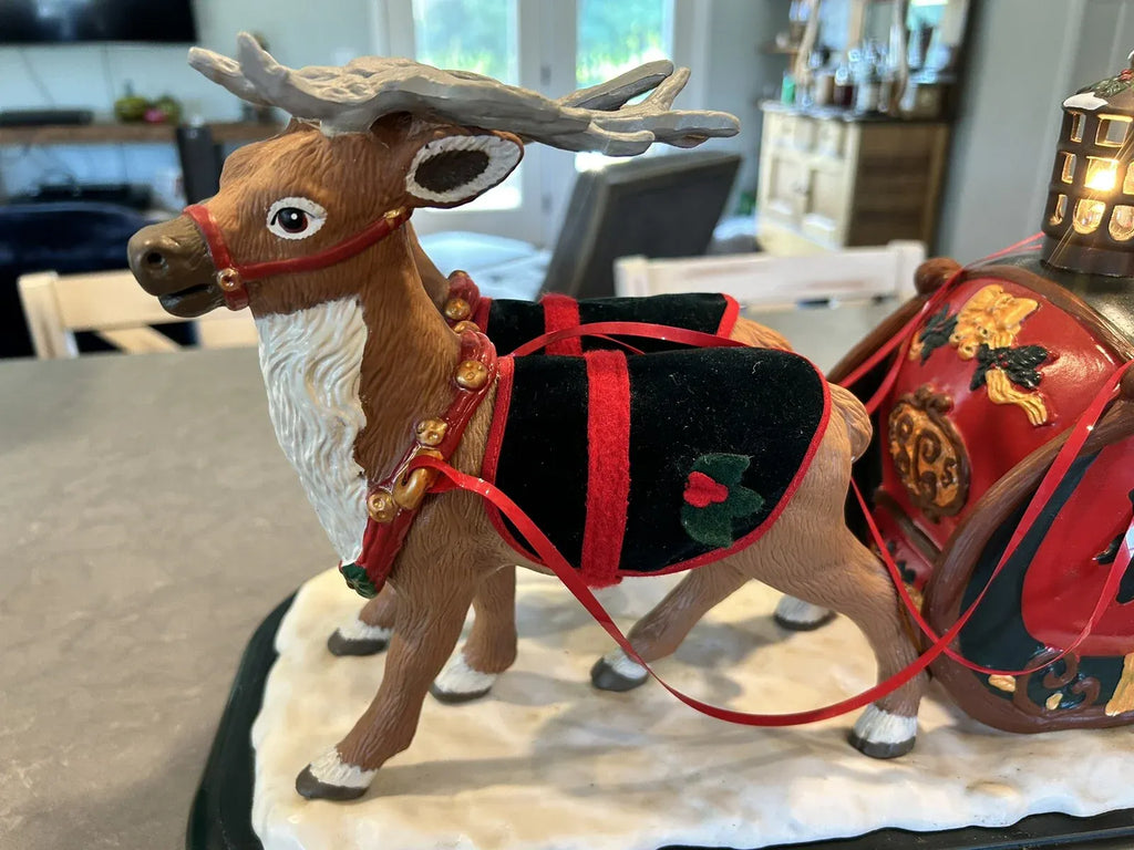1995 Holiday Creations Santa With Reindeer And Sleigh Animated Musical Tested