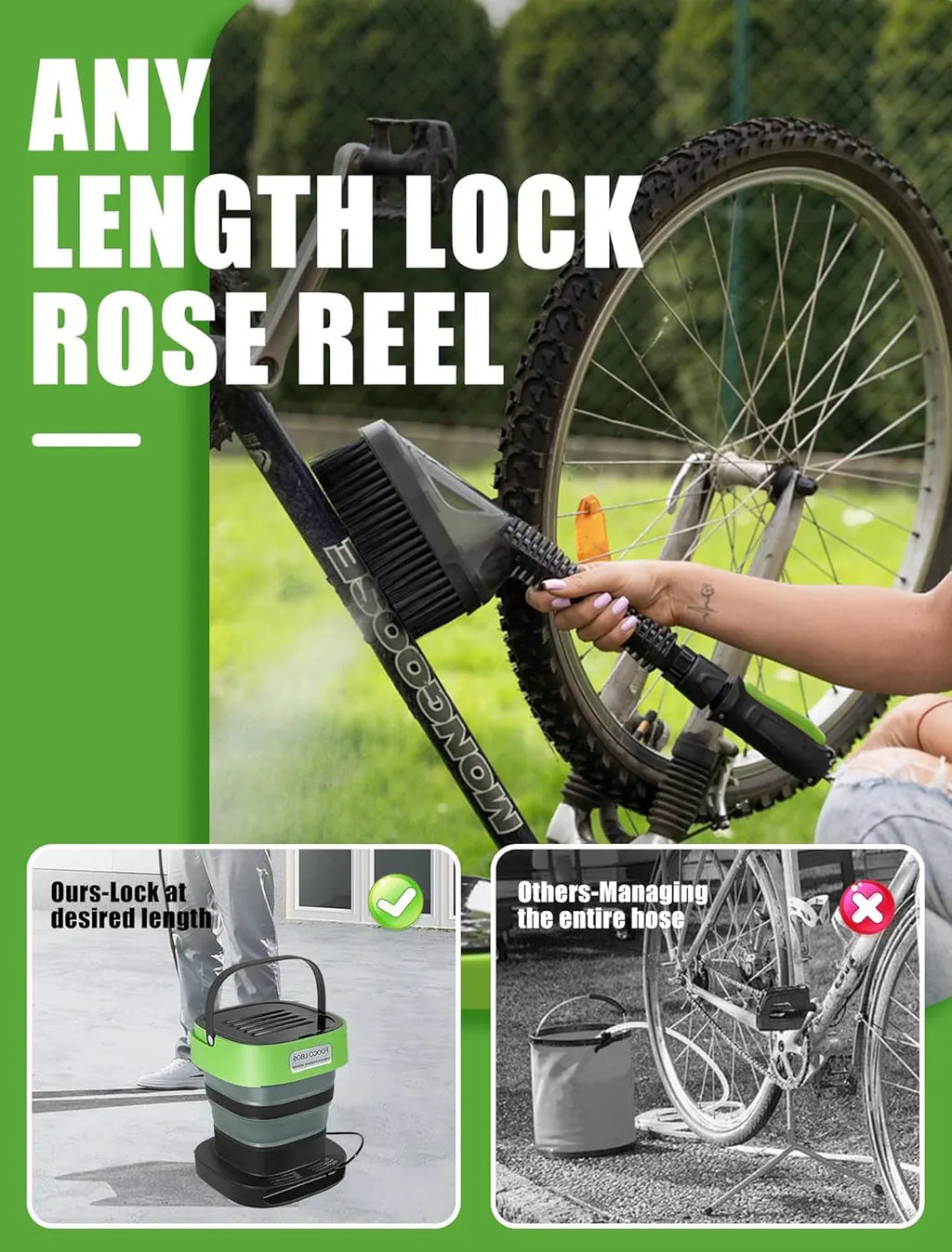 Pro Cordless Pressure Washer W/Foldable 3.2gal Water Tank & Accessories, Auto-Rewind Hose Reel & Any-Length Lock Portable Power Washer for Cars, Bikes, Pets, Fishing Gear, Garden & Camping