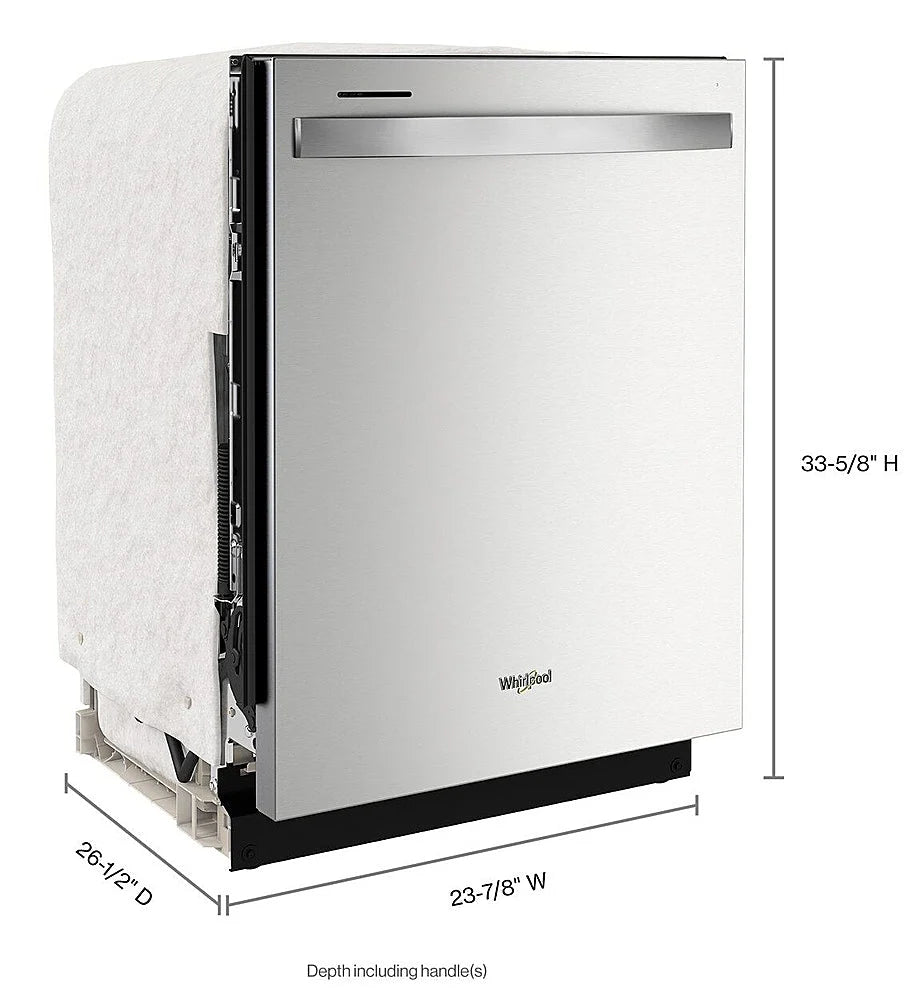 Whirlpool - 24 Top Control Built-In Dishwasher with Stainless Steel Tub, Large Capacity & 3rd Rack, 47 dBA - Stainless steel