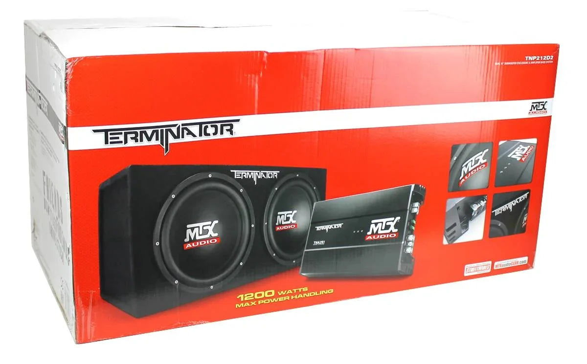 MTX 12 Dual Loaded Car Subwoofer w/Sub Box, Amplifier, & QPower Wiring Kit
