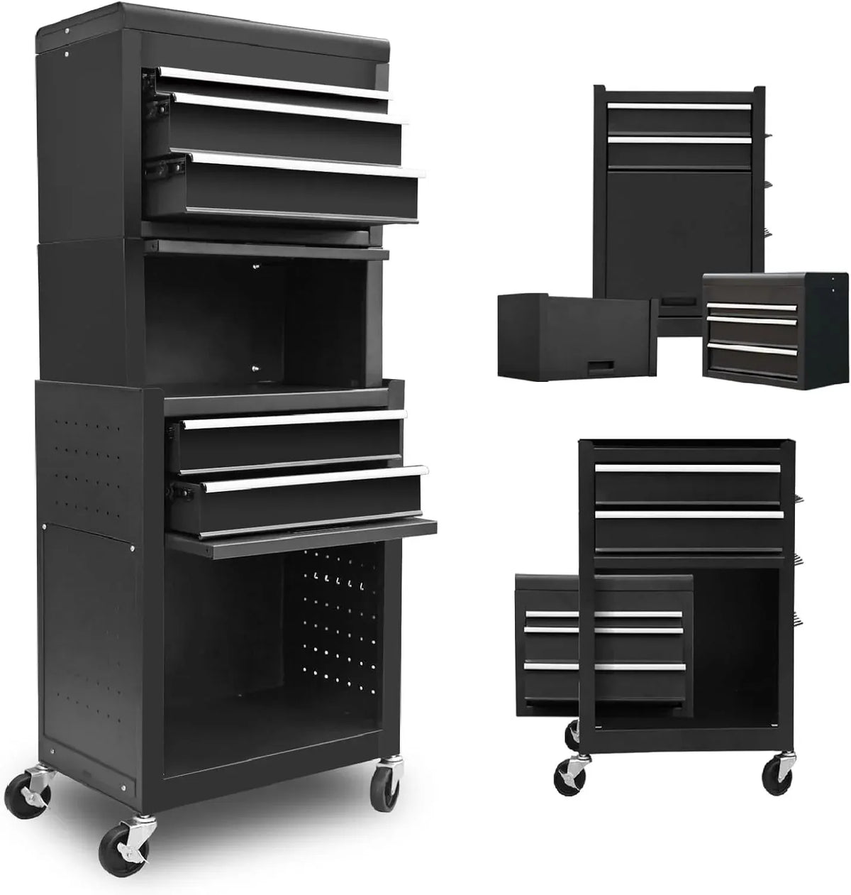 Torin ATBT1204B-RB Rolling Garage Workshop Organizer: Detachable 4 Drawer Tool Chest with Large Storage Cabinet and Adjustable Shelf, 10.98 D x 20.31 W x 40.4 H, Red/Black