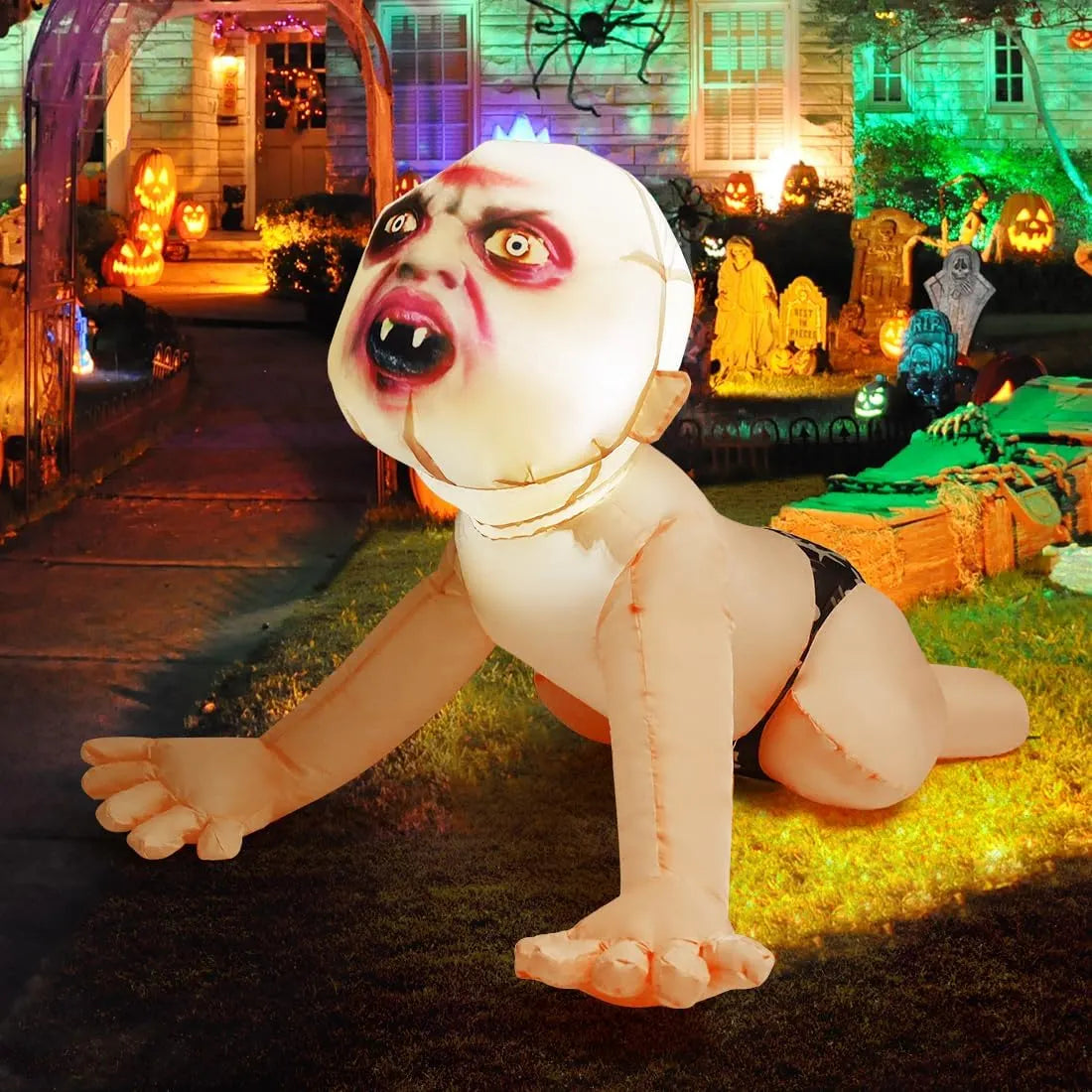 4 FT Halloween Inflatable Zombie Outdoor Decorations Blow Up Yard Scary Zombie with Built-in LEDs for Indoor Garden Lawn Party Decor