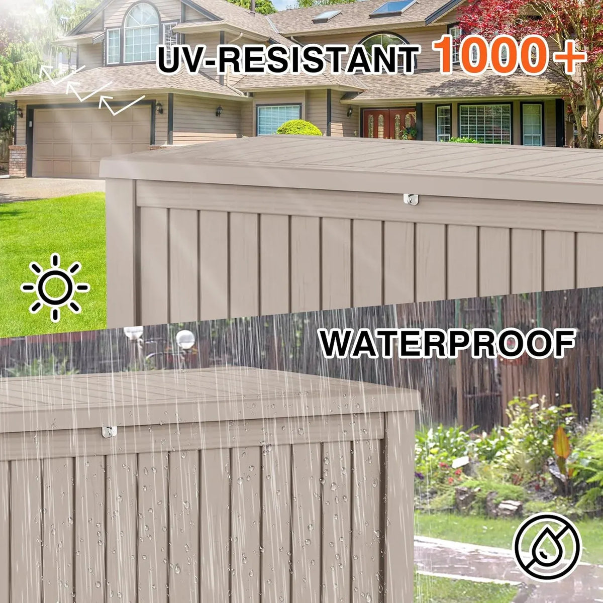 150 Gallon Outdoor Storage Cabinet, Large Outdoor Storage Box for Patio Furniture Covers, Cushion Pillows, Waterproof Deck Box with Lockable Lid for Garden Tools, Pool Accessories, Taupe