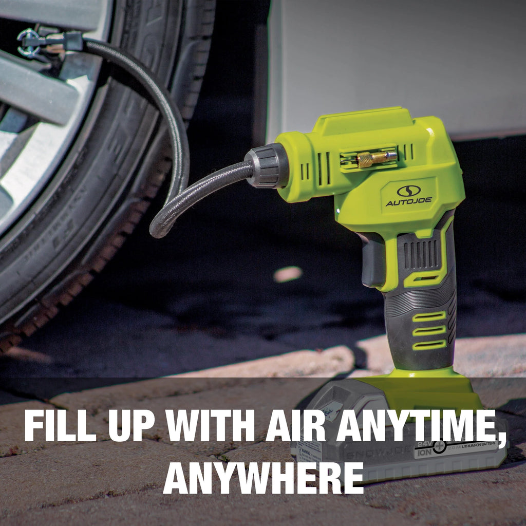 Auto Joe 24V Cordless Portable Air Compressor W/ Nozzle Adapters, 2.0-Ah Battery & Charger