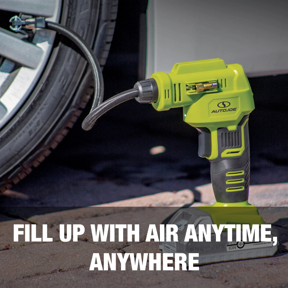 Auto Joe 24V Cordless Portable Air Compressor W/ Nozzle Adapters, 2.0-Ah Battery & Charger