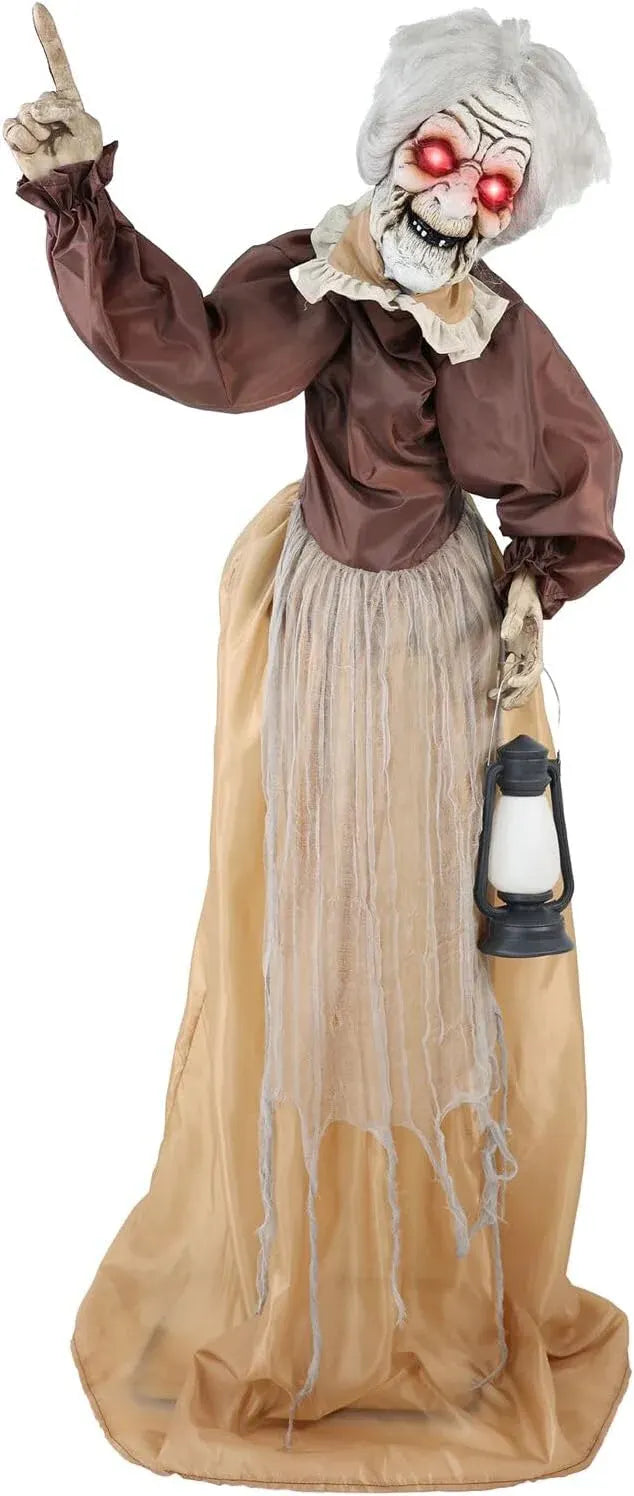Haunted Hill Farm Life-Size Halloween Animatronic, Scary Talking Zombie Maid with Touch Activated Lights and Sounds, Battery Operated Indoor or Covered Outdoor Halloween Decorations for Home