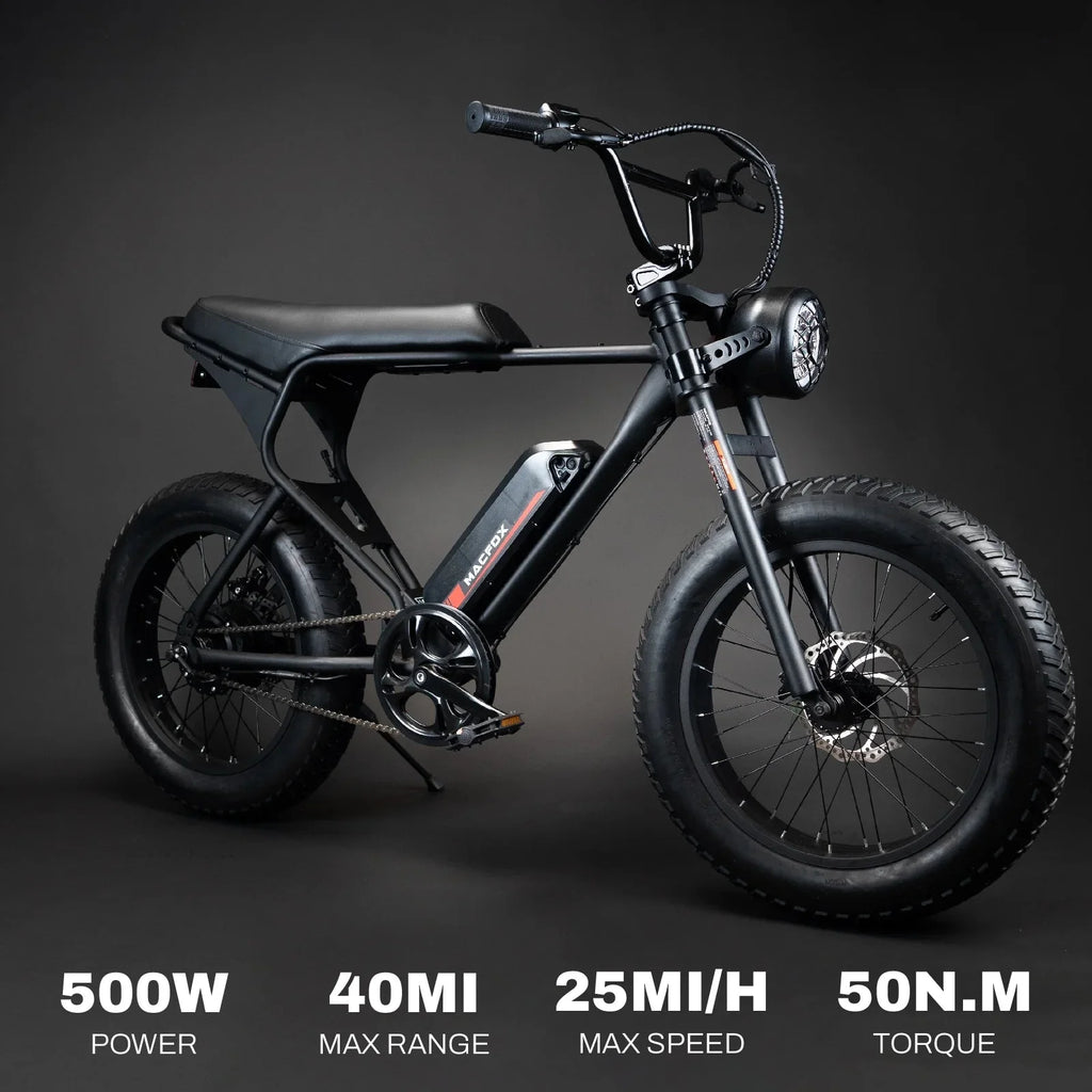MACFOX Electric Bike, Ebike 500W/48V/10.4Ah, 20 Fat Tire Electric Bicycles Up to 20MPH & 40 Miles with Retro Motorcycle Design, Removable Battery, 50N.m Max Torque