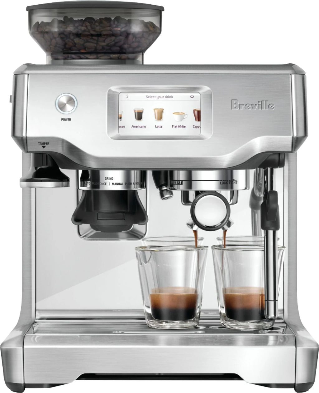 Breville - the Barista Touch Espresso Machine with 15 bars of pressure, Milk Frother and intergrated grinder - Stainless Steel