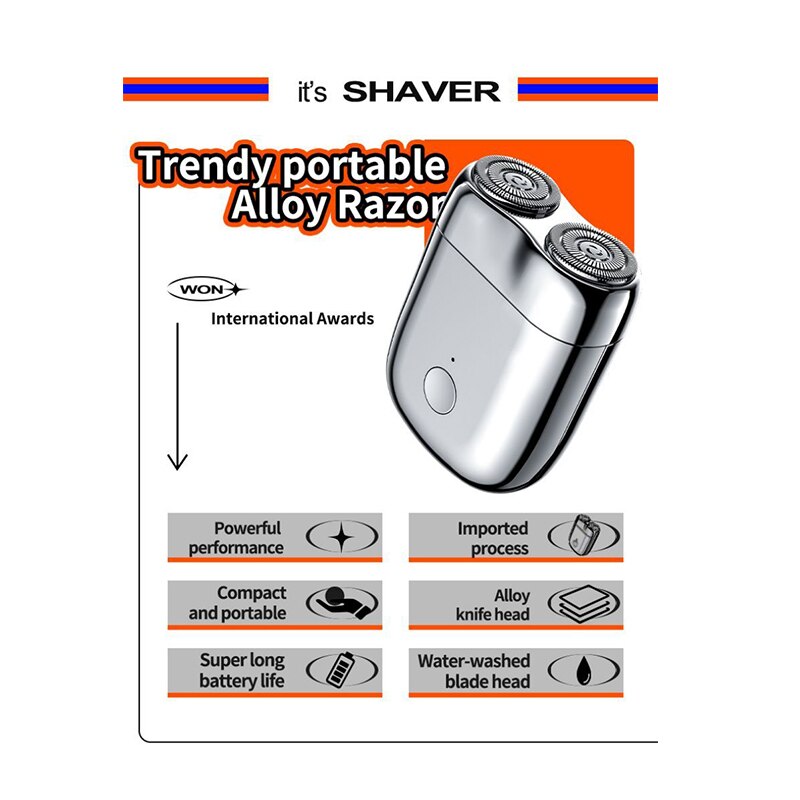 Compact Electric Shaver with Magnetic Charging Base and IPX7 Water Resistance