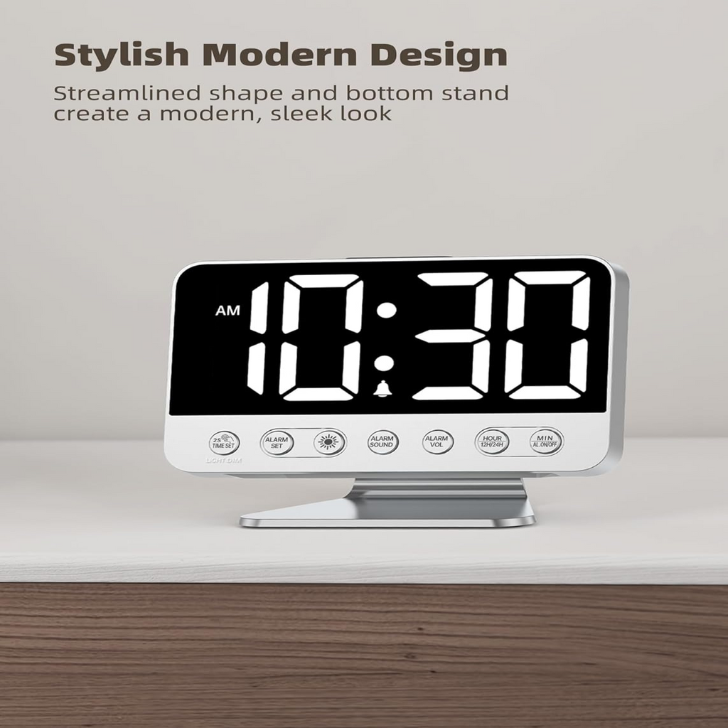 Digital Alarm Clock with Battery Backup and Phone Charging, 2-Inch Large Display