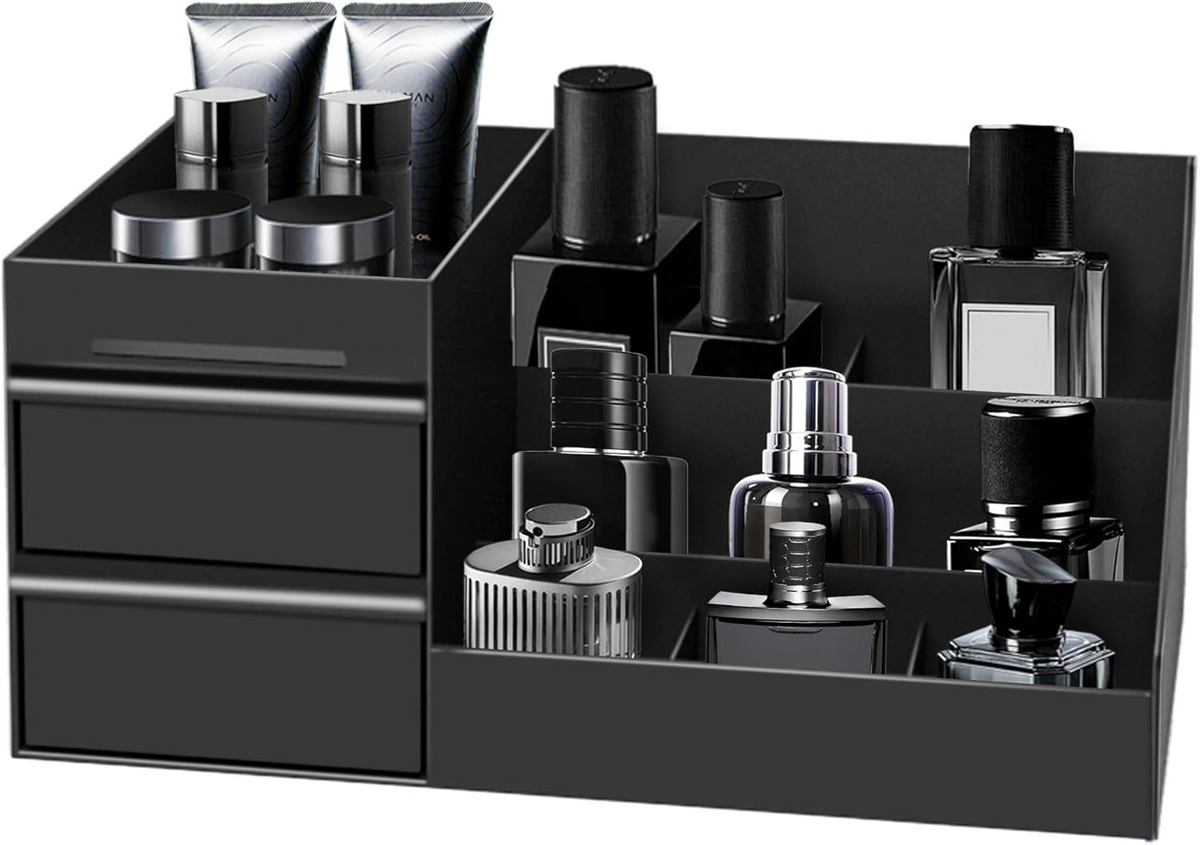 Bathroom Counter Bottle Organizer with Individual Compartments and Stable Base