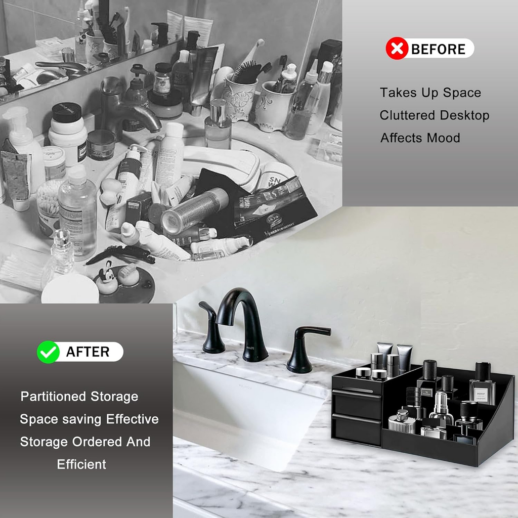 Bathroom Counter Bottle Organizer with Individual Compartments and Stable Base