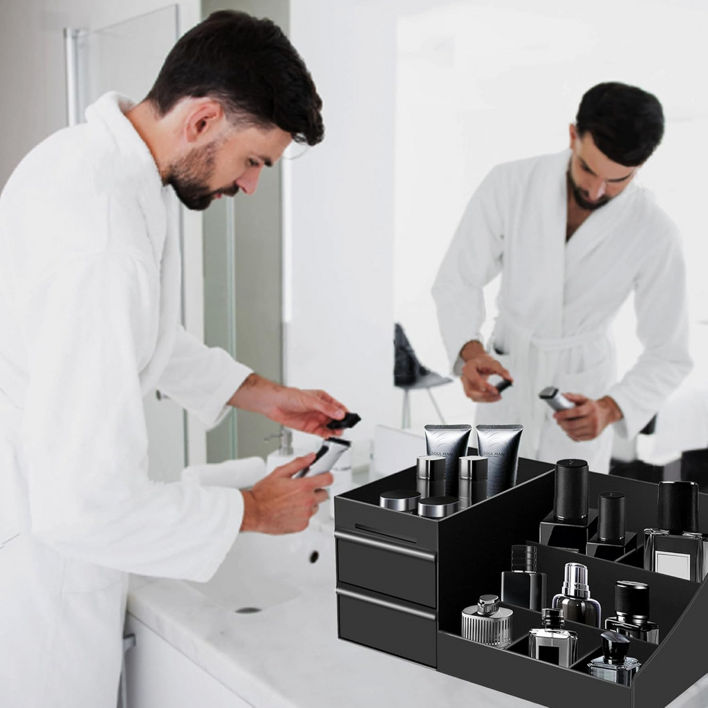 Bathroom Counter Bottle Organizer with Individual Compartments and Stable Base